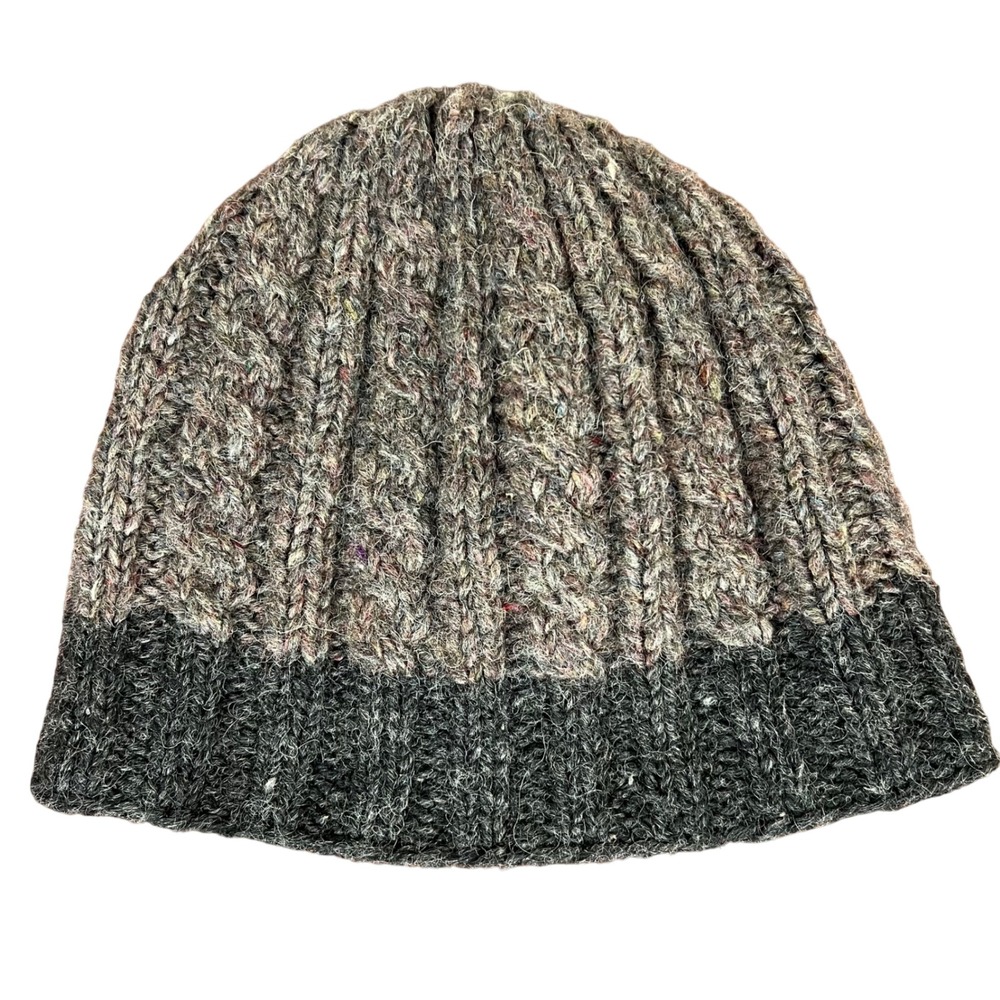 Aran Sweater Market Grey Wool Cable Knit Fleece Lined Beanie Made in Ireland